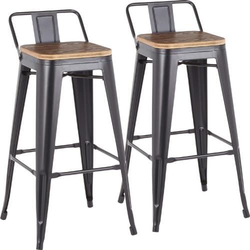 Oregon Low Back 30" Bar Stool in Grain Bamboo & Black Metal (Set of 2)